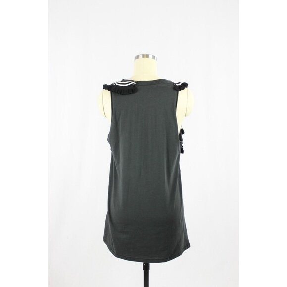 3.1 PHILLIP LIM Black Striped Knit Ruffle Trim Long Tunic Tank Top, Size S - Picture 3 of 10